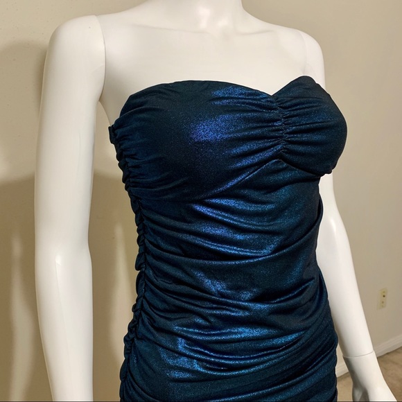 Forever 21 blue metallic ruched strapless dress - Picture 6 of 7